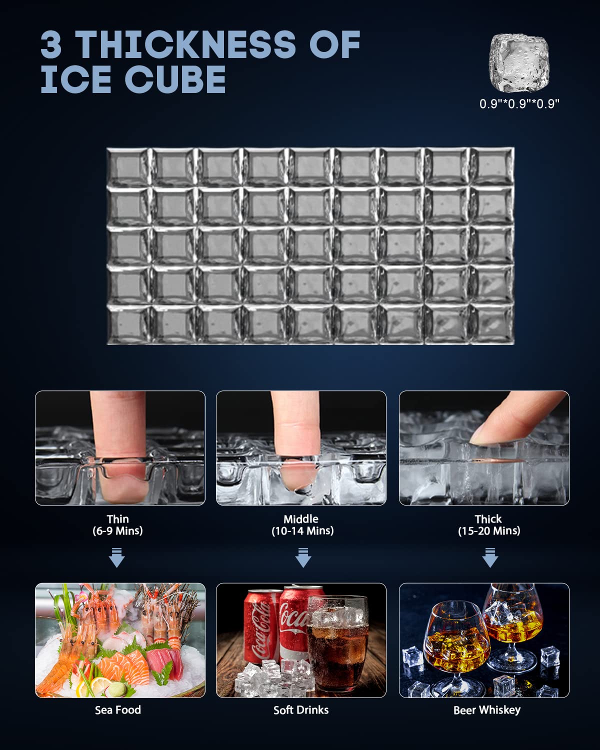 High-Capacity 130LBS/24H Commercial Ice Maker - 35LBS Bin, 15" Wide Frosted Black - Undercounter/Freestanding - Ideal for Home Bar & Outdoor - 45PCS Ice Cubes - Self-Cleaning