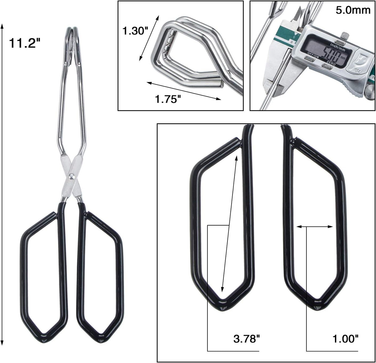 MSY BIGSUNNY Stainless Steel Scissor Tongs Heavy Duty Cooking Tongs with Soft Handles (2, black 11" +11")