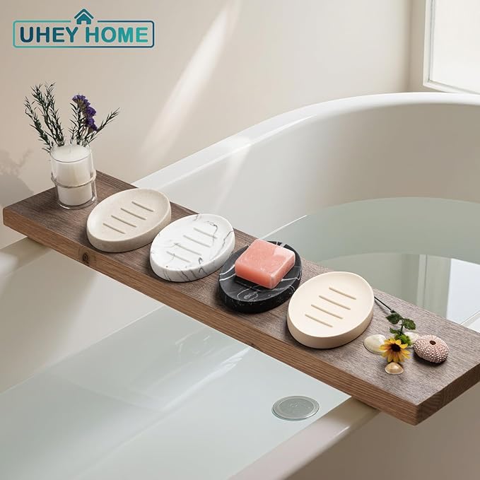 Soap Dish Bathroom Resin Marble Look Bar Soap Holder for Shower Soap Tray for Kitchen Sink 2 Pack(Marble Black)