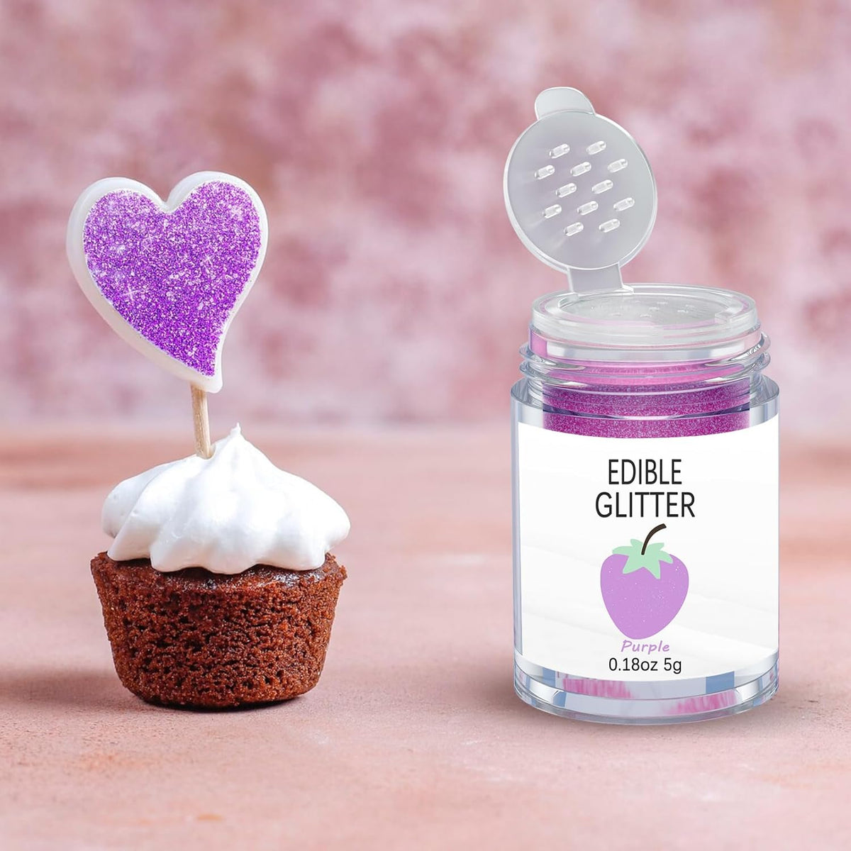 Purple Edible Glimmer Powder Glitter, Colaele 5 grams Food-Grade Luster Dust Metallic Fancy Food Decorating Sprinkle Glimmery Brew Dust for Cake Decorations Drinks Wine Beverage Candy Dessert, Vegan