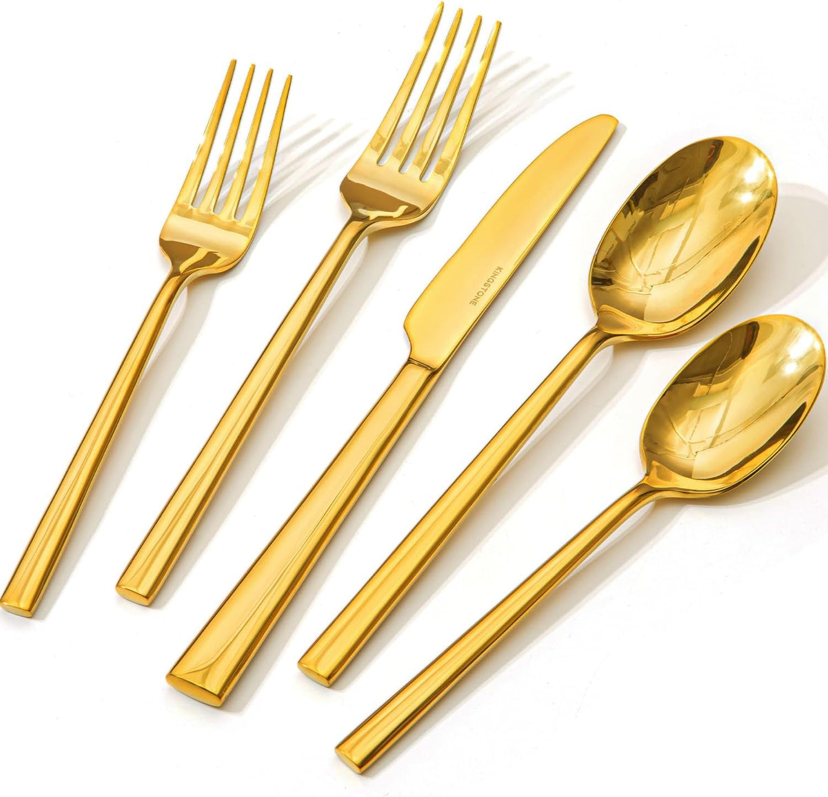 KINGSTONE Gold Silverware Set, 40-Piece Forged Flatware Set Cutlery Set Premium Stainless Steel, Service for 8, for Kitchen, Home, Wedding, Party, Mirror Polished Dishwasher Safe