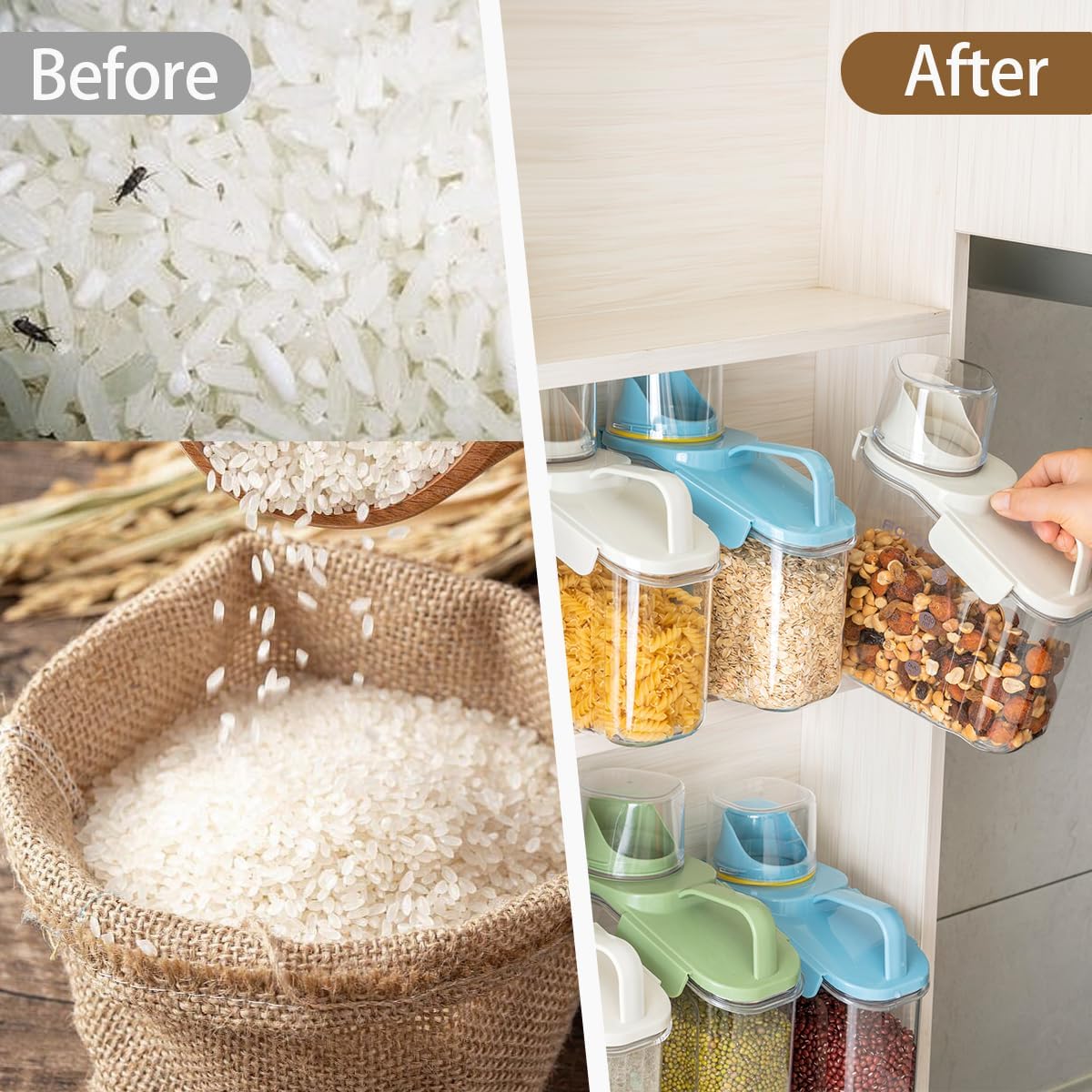 2 PCS Cereal Storage Containers, 1.5L/51oz Dry Food Rice Holder, Pet Dog Cat Food Dispenser with Measuring Cup, BPA Free Clear Plastic Kitchen Pantry Organization Bin, 1 Blue+1 White