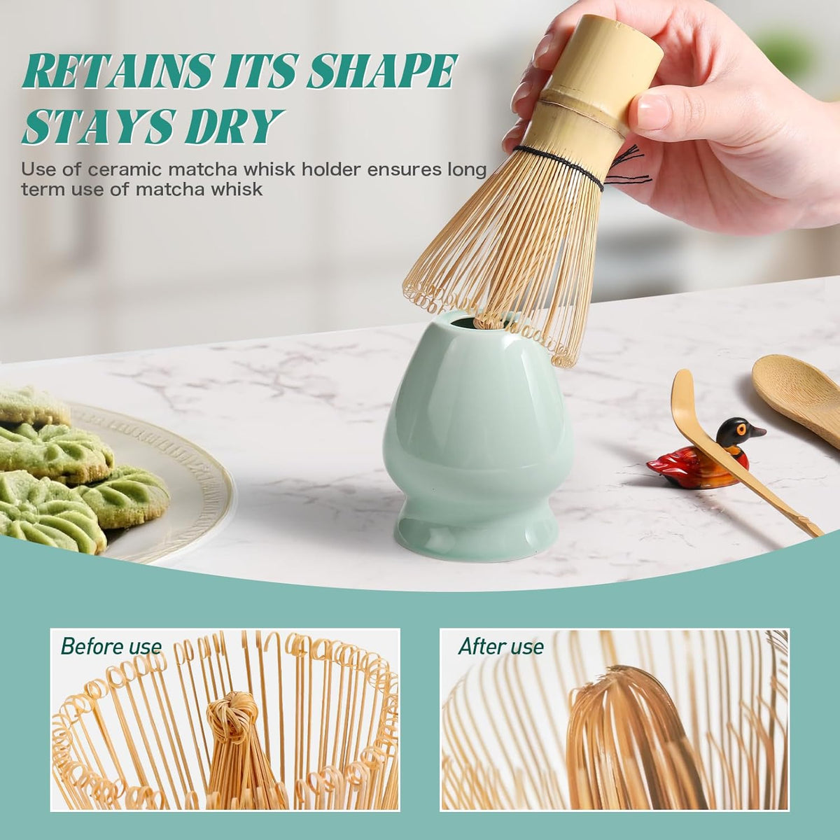 Matcha Whisk Set,MatchaSet with Bamboo Matcha Whisk and Ceramic Holder, Bamboo Scoop+Wooden Spoon,Scoop Holder,Sifter-Complete Matcha Tea Set,6 Pcs Matcha Kit,Tools for Matchas Ceremonial Grade Kit