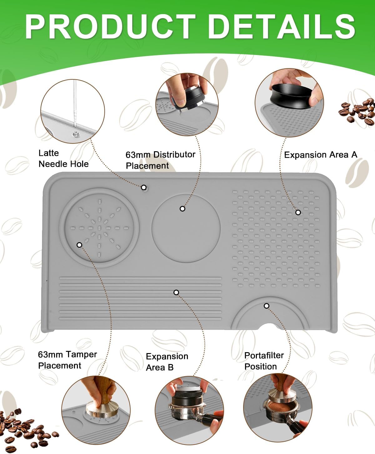Upgraded Silicone Tamping Mat & Brush, Tamper Mat for Espresso Machine, Waterproof Heat Resistant Tamp Station for Home Baristas Tools, Gray
