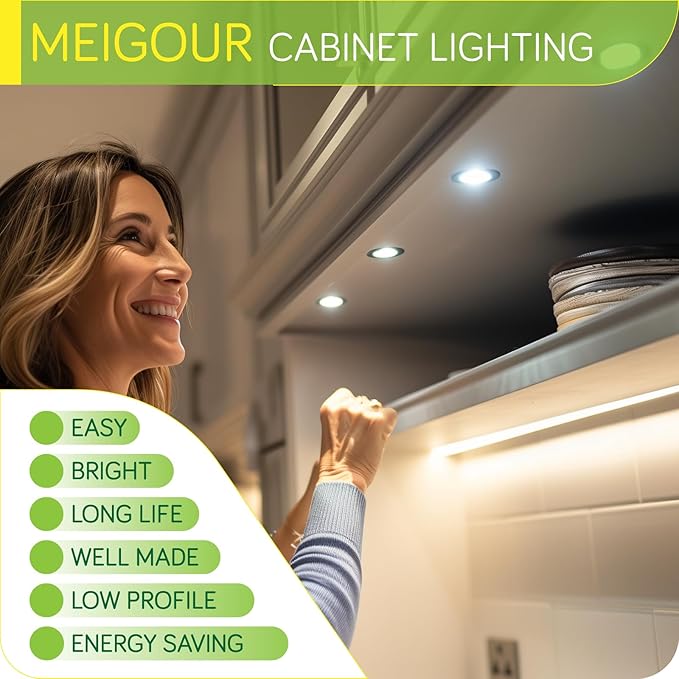 LED Puck Lights Kit for Under Cabinet Lighting, Octopus Connection, On/Off Switch, Plug in & Hardwired, 120V AC Powered to DC12V, White Cords, 16 Lights, Warm White