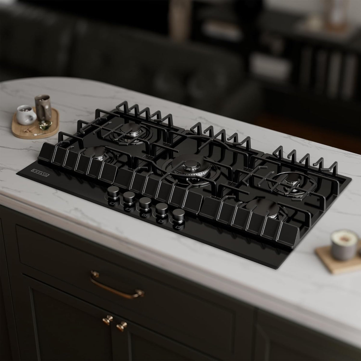 Empava 36" Gas Stove Cooktop NG/LPG Convertible with 5 Italy Sabaf Sealed Burners in Black Tempered Glass, 36 Inch