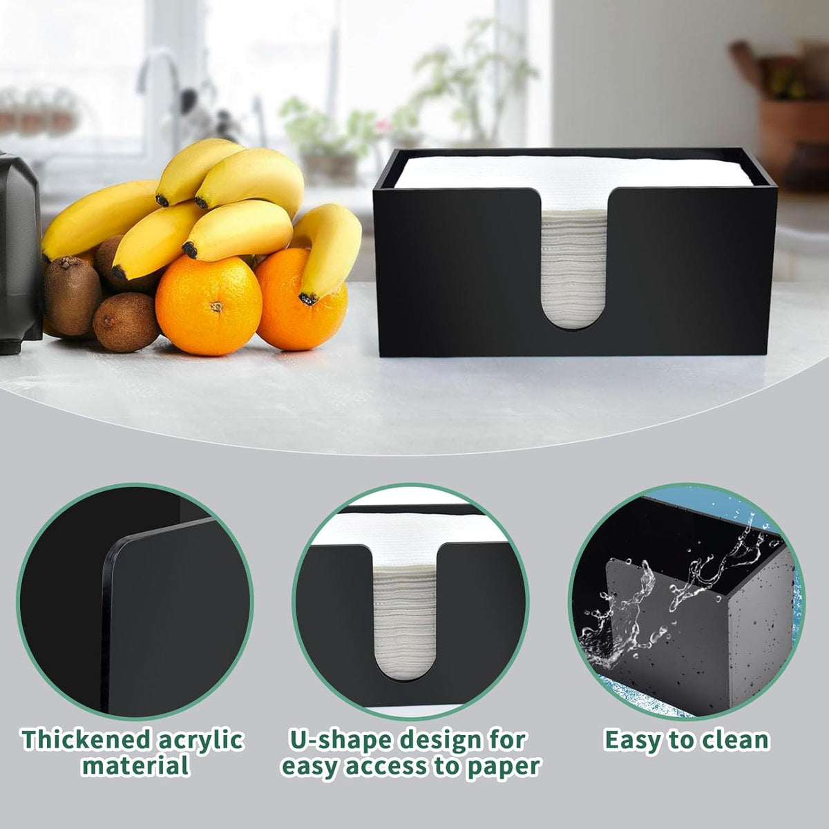 2Pack Paper Towel Holder Countertop, Black Acrylic Napkin Dispenser, Multifold Paper Towel Dispenser for Z-fold C-fold MultiFold Trifold-Bathroom Toilet Kitchen Restaurant