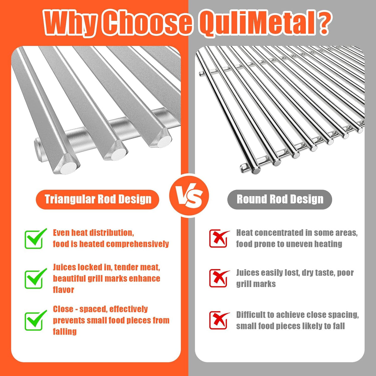 9.5MM Grill Grates for Weber Spirit 300 & GS4 Spirit II 300 Series, Genesis Silver B & C, Genesis Gold B & C, Genesis Platinum B & C, Genesis 1000-3500 Grills, for Weber Spirit Grill Grates 7638 7639