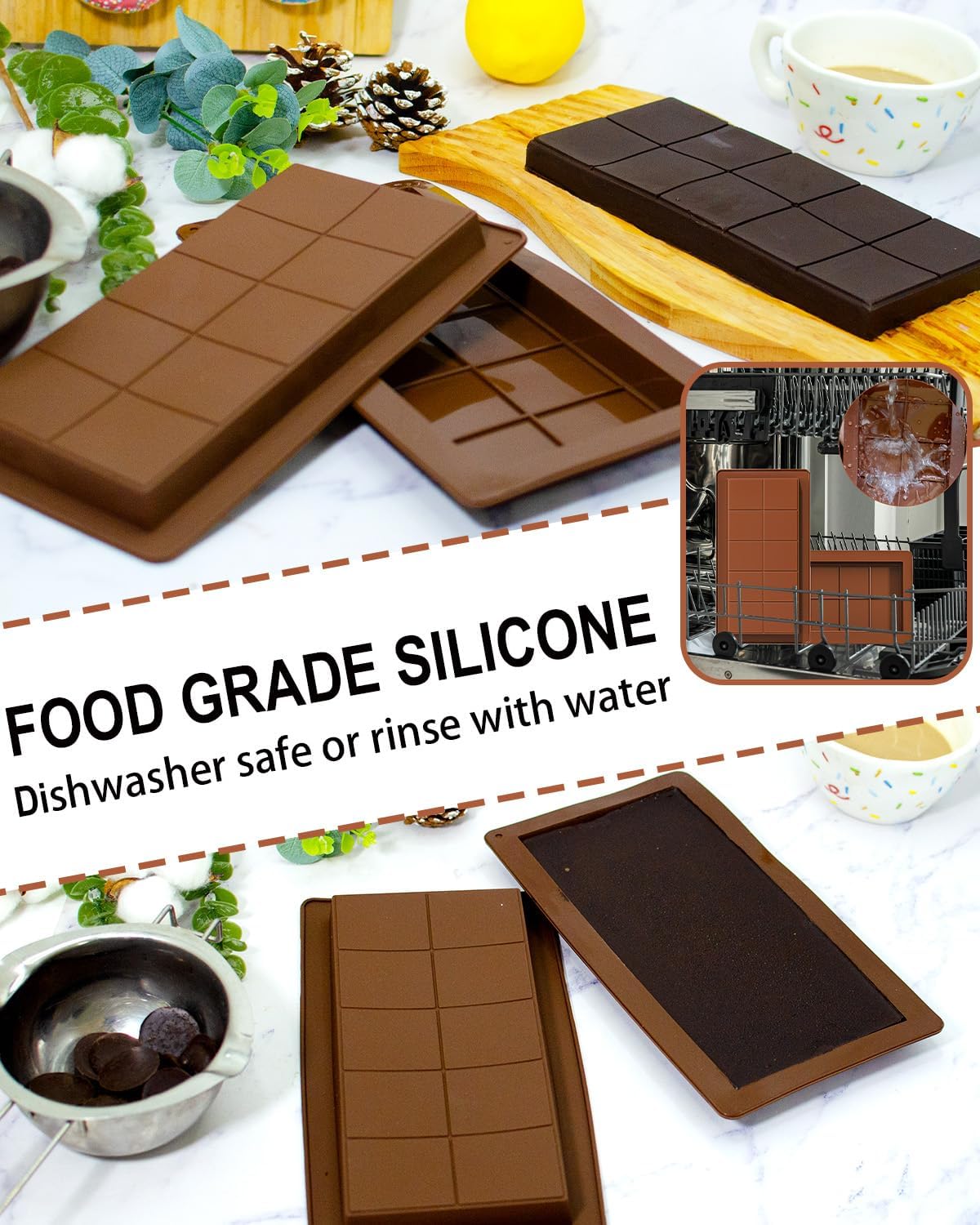 LGQUK Dubai Chocolate Bar Mold Silicone Chocolate Bar Molds, Deep Rectangular, 2 Pack, Large Size for Stuffed Bars (2PCS Deep Size)