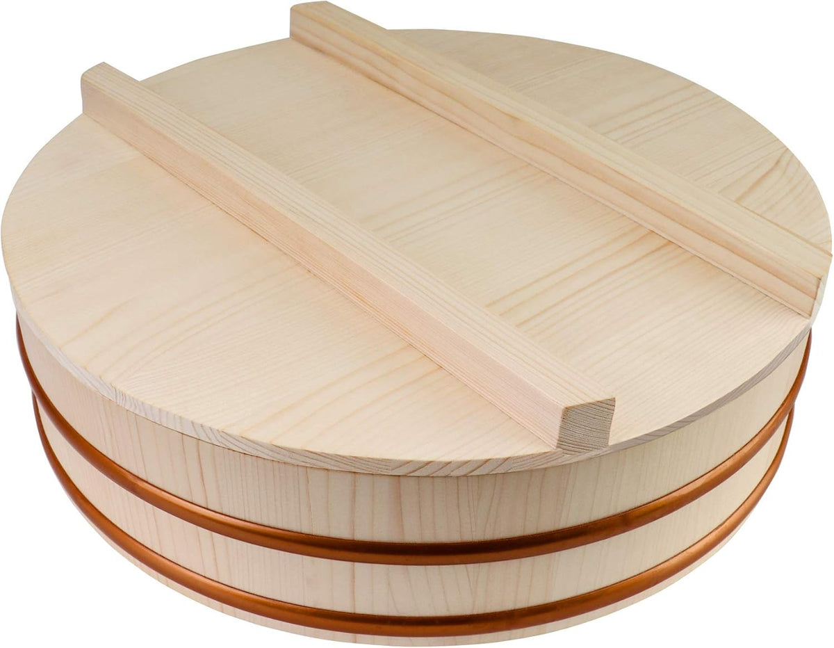 Kichgather Wooden Sushi Rice Bowl with Lid Hangiri Sushi Oke Sushi Rice Mixing Tub (14.2 ” with lid)