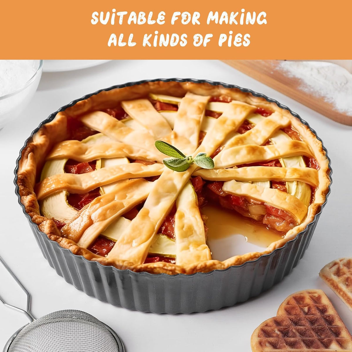 Deep Tart Pan, 9.5 x 2.2 Inches Non-Stick Tall Tart Pan Bottom Can Be Removed. Suitable for Making Various Pies, Tarts and Quiche. Easy to Clean is the Choice for Home Baking