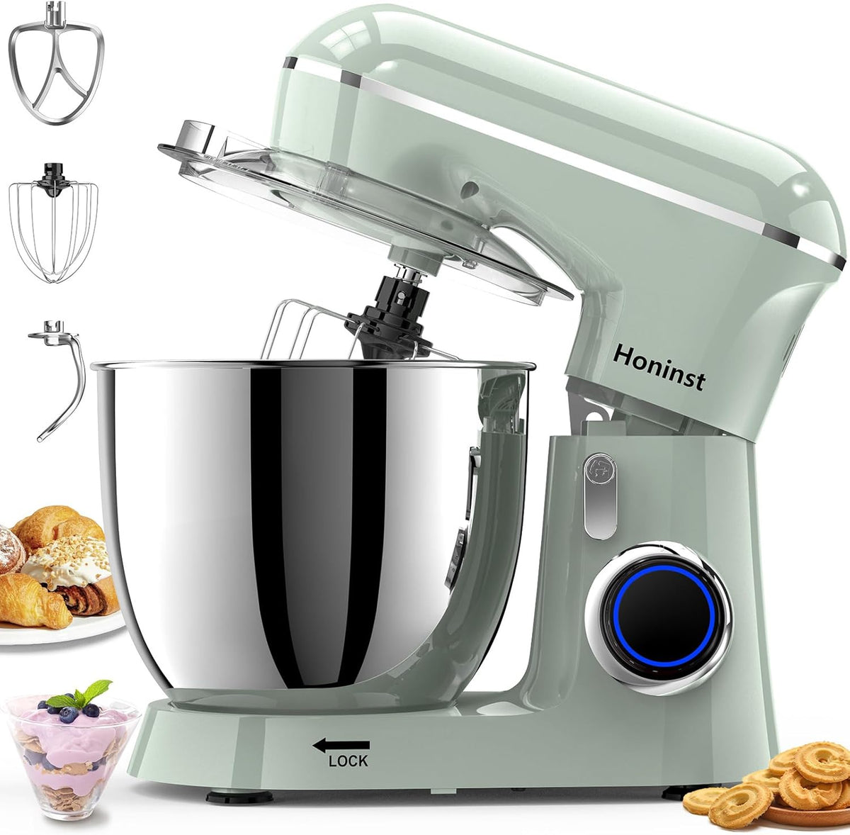 Stand Mixer, 6.5QT 10-Speed Tilt-Head Electric Stand Mixer, 3-In-1 Kitchen Mixer with Bowl, Dough Hook, Whisk and Beater, Food Mixer for Baking, Cake and Most Home Cooks, Green