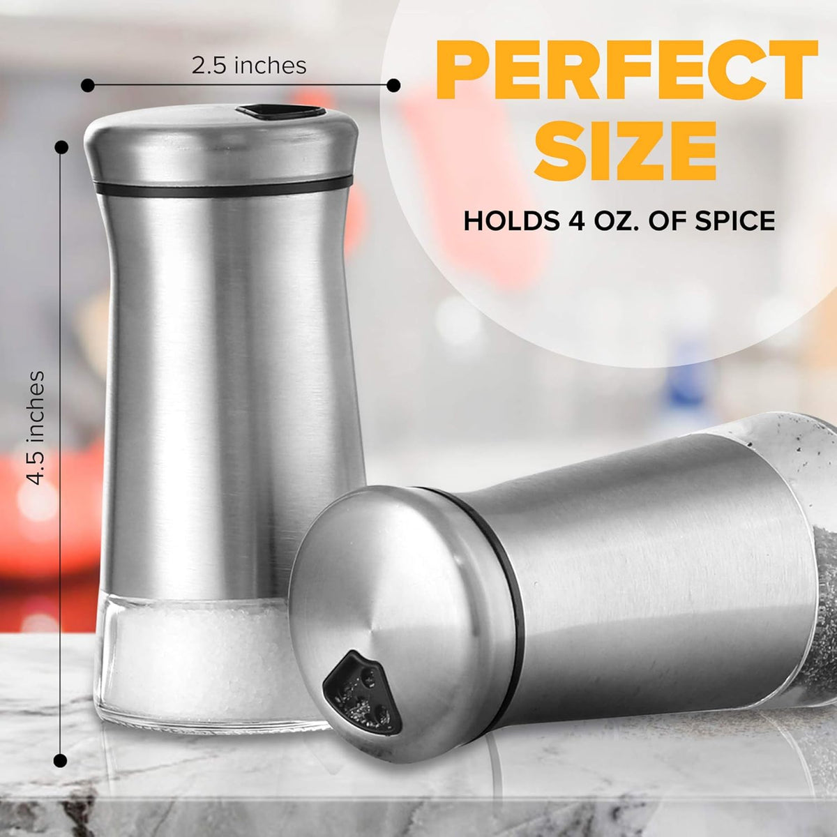 The Original Salt Shaker - Spice Dispenser with Adjustable Pour Holes - Stainless Steel & Glass 1 Bottle