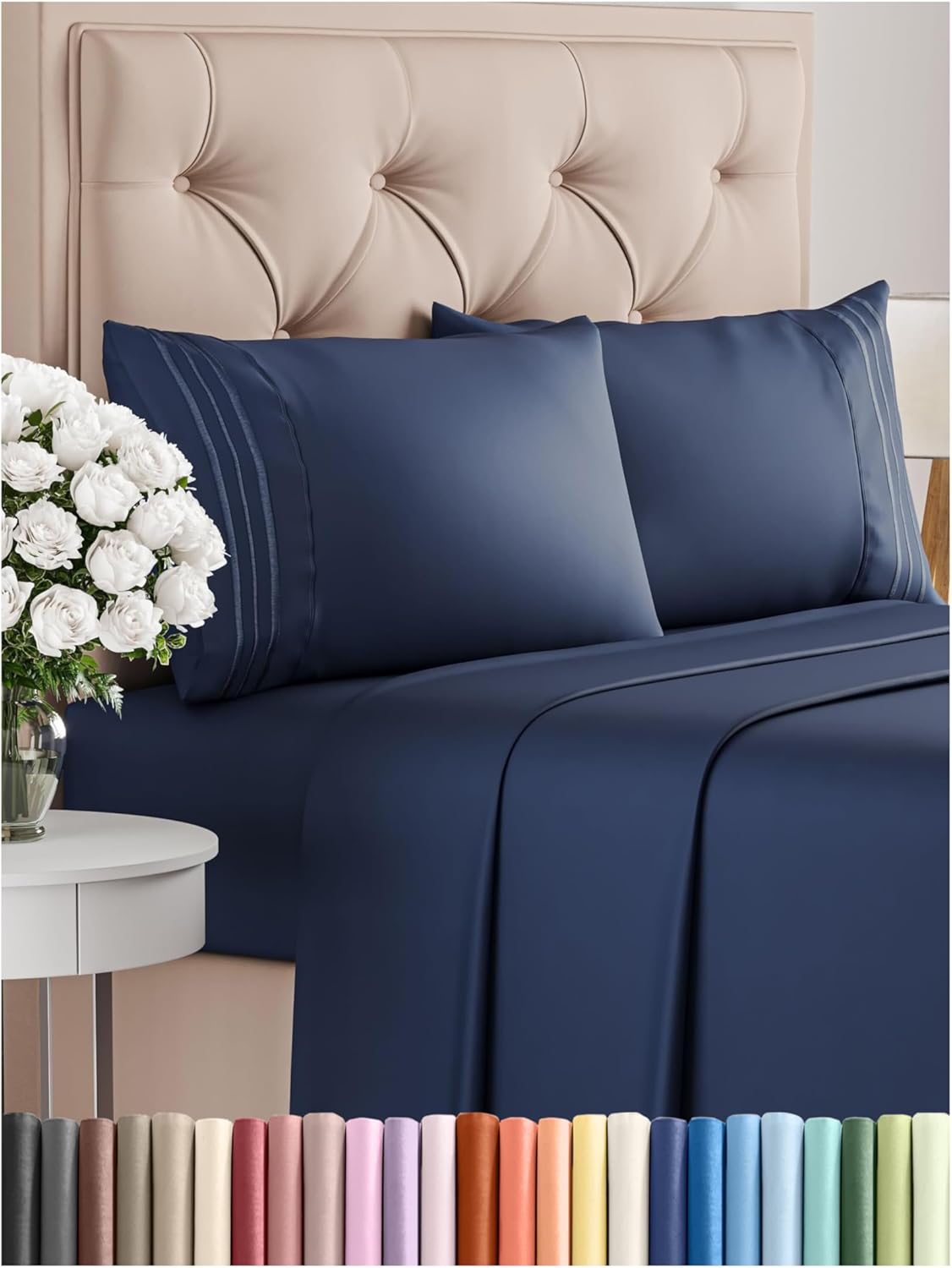 Queen Size 4 Piece Sheet Set - Comfy Breathable & Cooling Bed Sheets Set - Hotel Luxury Bedding for Women, Men, Kids, Teens, Boys & Girls - Deep Pockets, Soft and Wrinkle Free - Oeko-Tex - Navy Blue