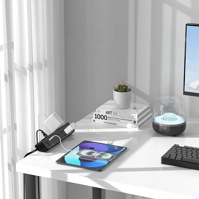 40W Fast Charging Station,Desk Clamp Power Strip 20W USB C,8 Outlets,8 USB Ports,4 USB C and 4 USB A, Office Furniture Nightstand Edge Mount Surge Protector, 14AWG Cord, Fits 1.9" Tabletop Edge