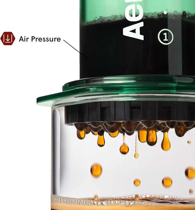 AeroPress Clear Green Coffee Press - All-in-One French Press, Pour-Over & Espresso Style Manual Brewer, 2 Min Brew for Less Bitterness, More Flavor, Small Portable Coffee Maker, Travel & Camping