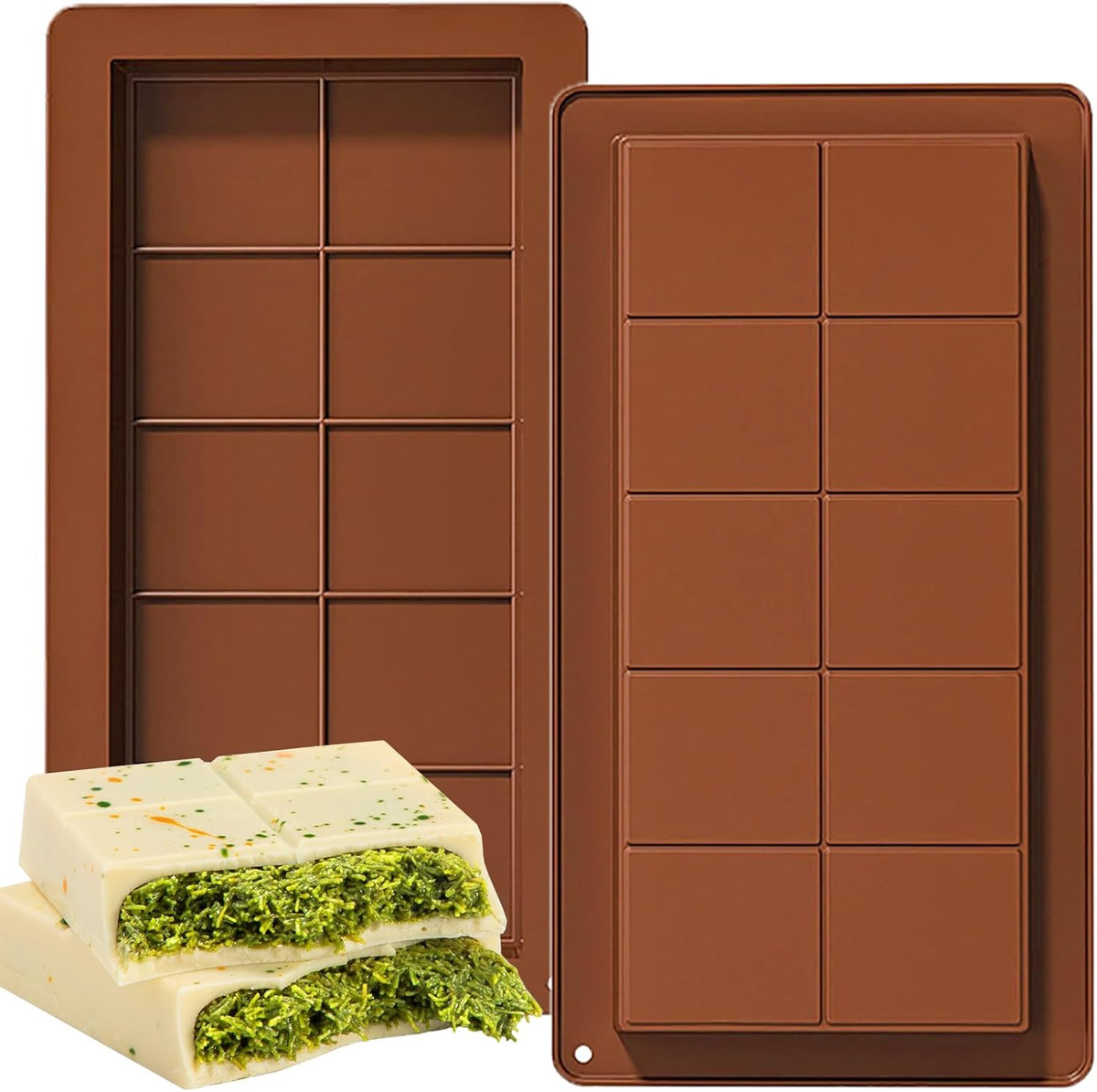 LGQUK Dubai Chocolate Bar Mold Silicone Chocolate Bar Molds, Deep Rectangular, 2 Pack, Large Size for Stuffed Bars (2PCS Deep Size)