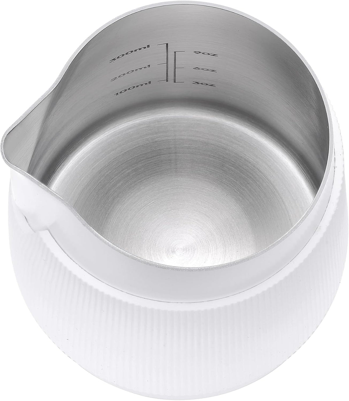 Normcore Handleless Milk Pitcher with Round Spout - Espresso Steaming Pitcher - 18/8 Stainless Steel Milk Frothing Jug - Premium Barista Tools - Non-stick coating White - 15.2 oz (450 ml)