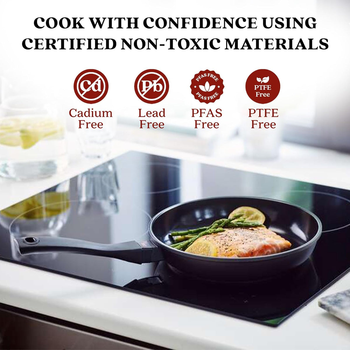 Alva Energy 12.6″ Non‑Toxic Ceramic Frying Pan – PFAS/PTFE‑Free, Induction‑Safe Recycled Aluminum – Fast, Even Heat with Stay‑Cool Handle, Lightweight for Everyday Cooking
