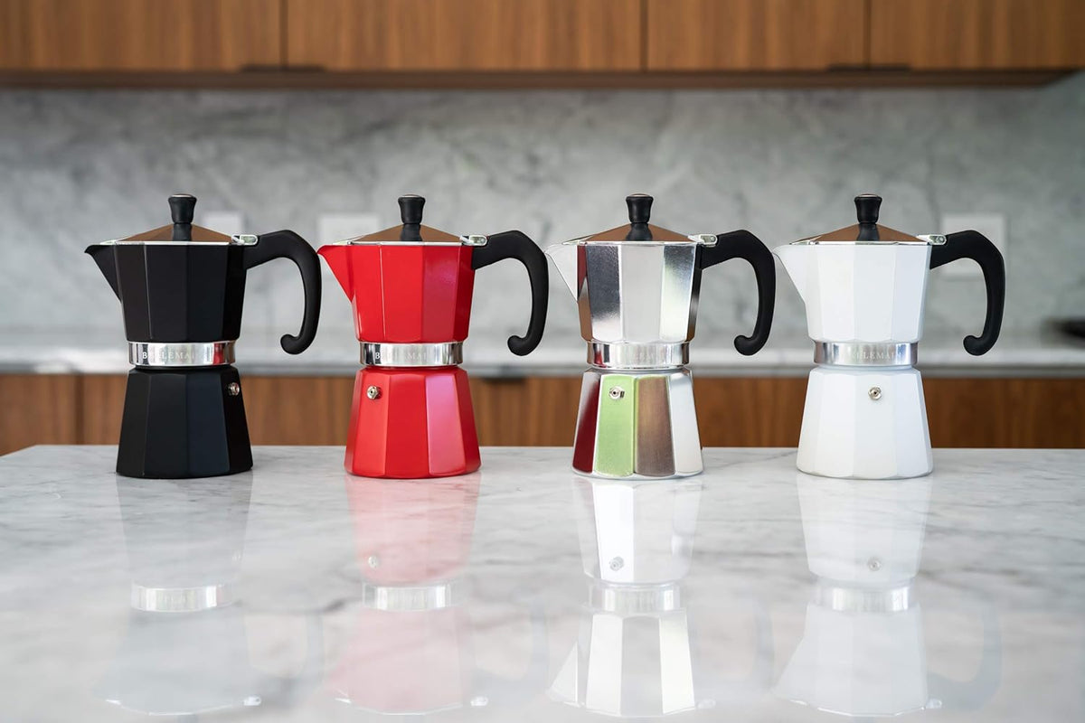 Bellemain Stovetop Espresso Maker | Italian Moka Pot Espresso Maker, Classic Aluminum Design Mocha Pot for Home Brewing & Camping | Easy to Use & Clean - 3-Cup, Red