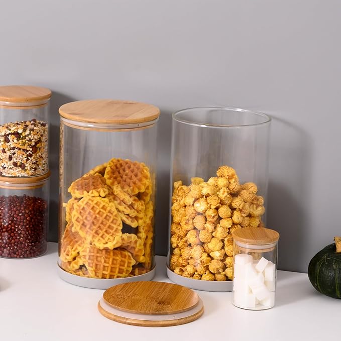 32oz Glass Food Storage Jars, Glass Jars with Bamboo Lids, Kitchen Storage Jars, Canisters with Airtight Lids for Spice, Coffee, Cookie, Set of 4, Pantry Organizers