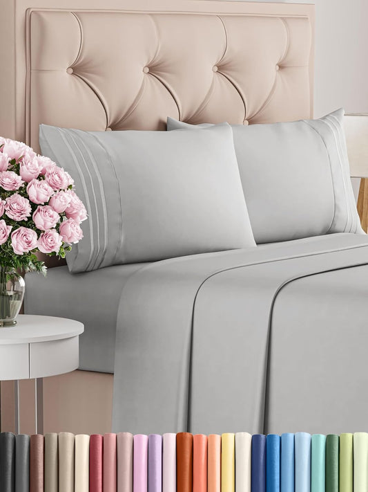 Queen Size 4 Piece Sheet Set - Comfy Breathable & Cooling Bed Sheets Set - Hotel Luxury Bedding for Women, Men, Kids, Teens, Boys & Girls - Deep Pockets, Soft, Wrinkle Free - Oeko-Tex - French Grey