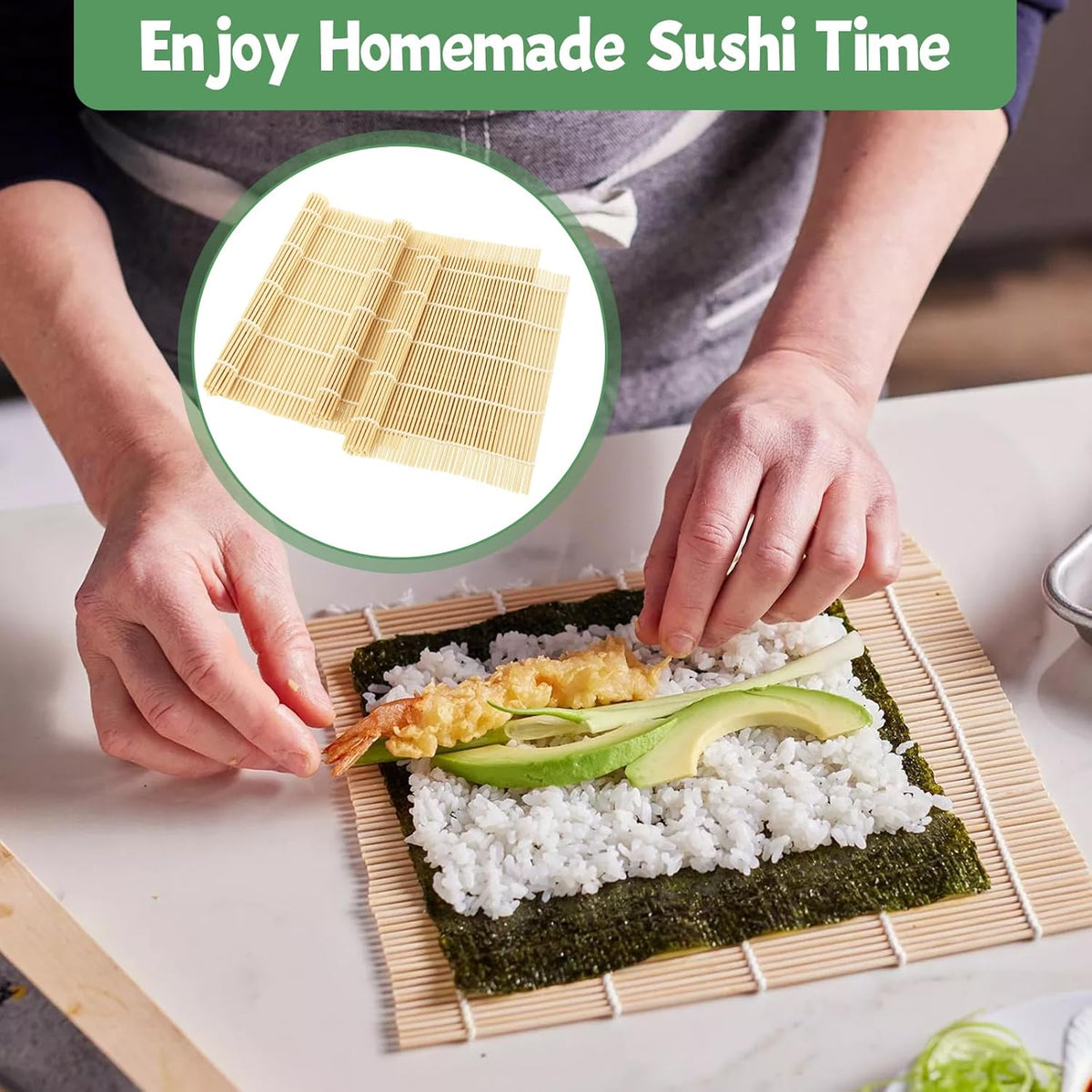 QTLCOHD 30 Pcs Bamboo Sushi Rolling Mat 9.5 x 9.5 Inch Bamboo Mats for Sushi Making Nonstick Kimbap Roller Bulk for Home Sushi Roll Party