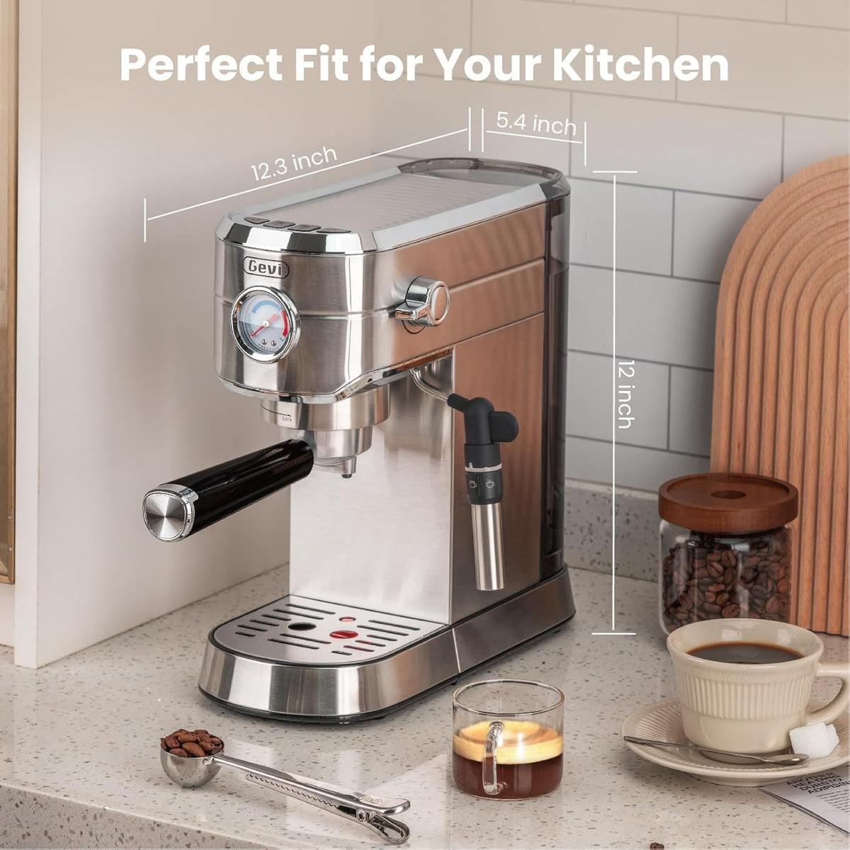 Gevi Espresso Expresso Machine 20 Bar with Auto Milk Frother, Professional Espresso Maker with Steam Wand, Compact Stainless Steel Cappuccino & Latte Machine, Gift for Coffee Lover, Home Baristas