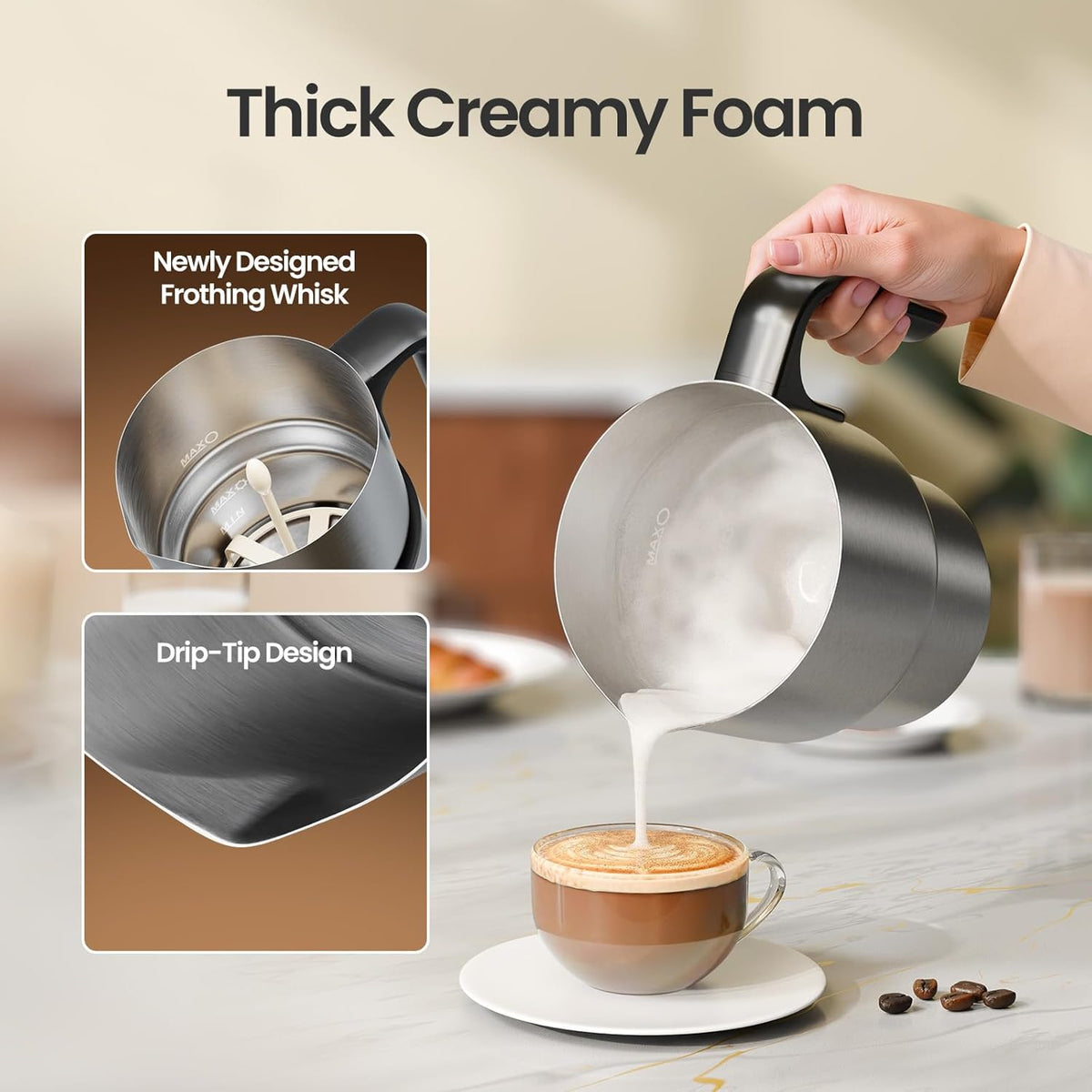 Electric Milk Frother and Steamer 4-in-1, 16.9oz/500ml Large Capacity, Frother for Coffee with Warm/Cold Foam, Warm Milk & Hot Chocolate for Latte, Cappuccino