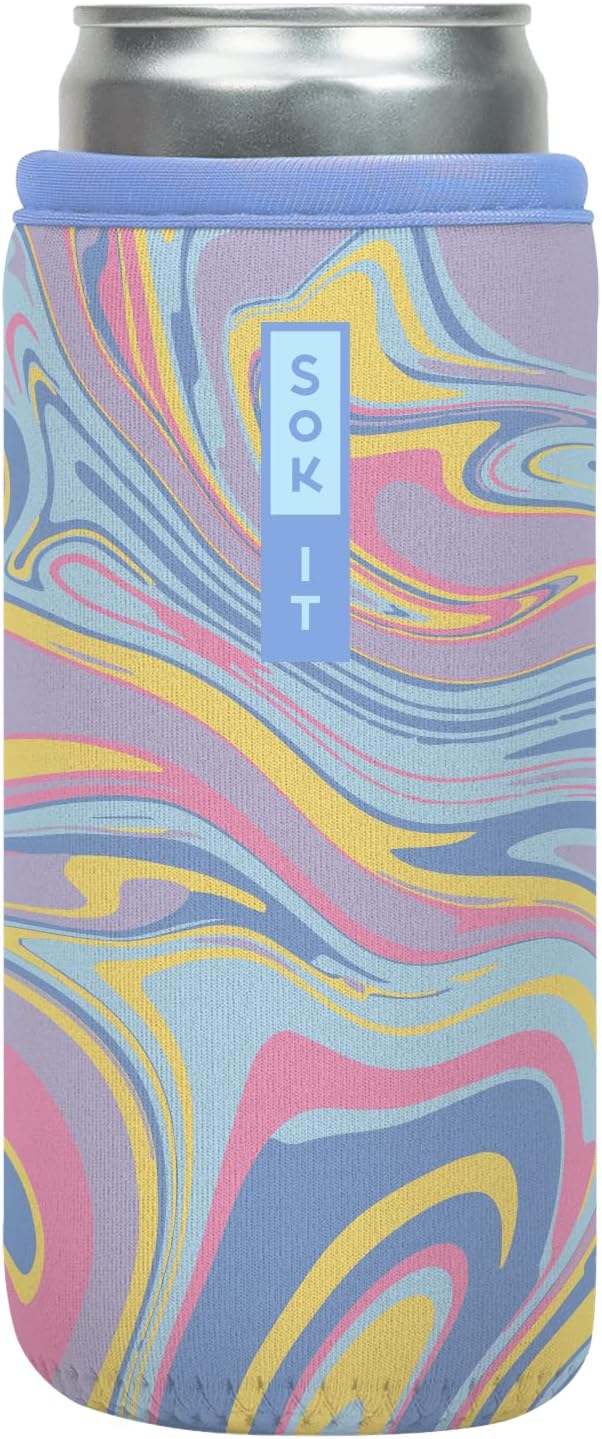 Sok It CanSok Sleeve for Beer & Soda Insulated Neoprene Cover (Psychedelic Swirl, 12oz Slim Can Sleeve)