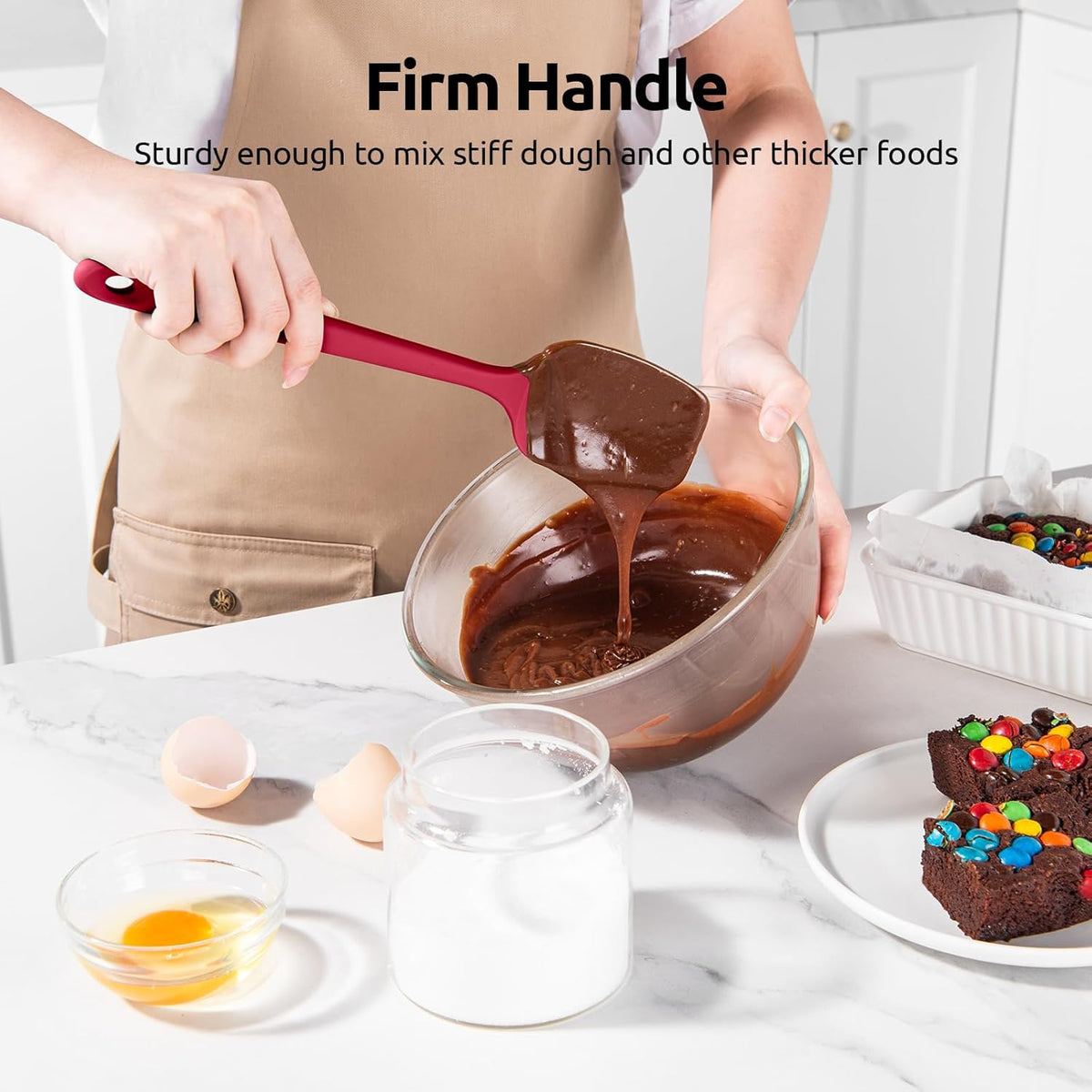 U-Taste Silicone Spoon Spatula Set: 480ºF Heat Resistant Food Grade Flexible Rubber Spoonula, Nonstick Cooking Mixing Scooping Kitchen Baking Scraper Utensils Set of 3 for Pan, Pot, Bowl (Colorful)