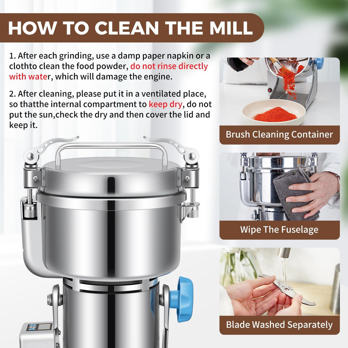 Grain Mill Grinder, 750g Commercial Spice Grinder Electric 2000W Stainless Steel Pulverizer Dry Grinder for Grinding Wheat, Oats, Corn, Pepper, and Coffee Beans – Grinder for Kitchen.