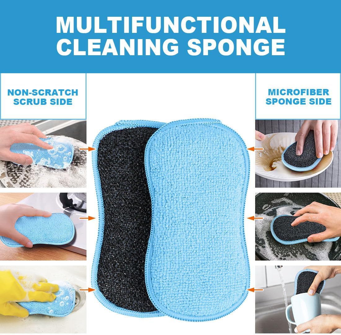 HOMEXCEL 12 Pack Multi-Purpose Scrub Sponges Kitchen, Dish Sponge, Non-Scratch Microfiber Sponge for Efficiently Cleaning Dishes, Pots, and Pans (Blue)