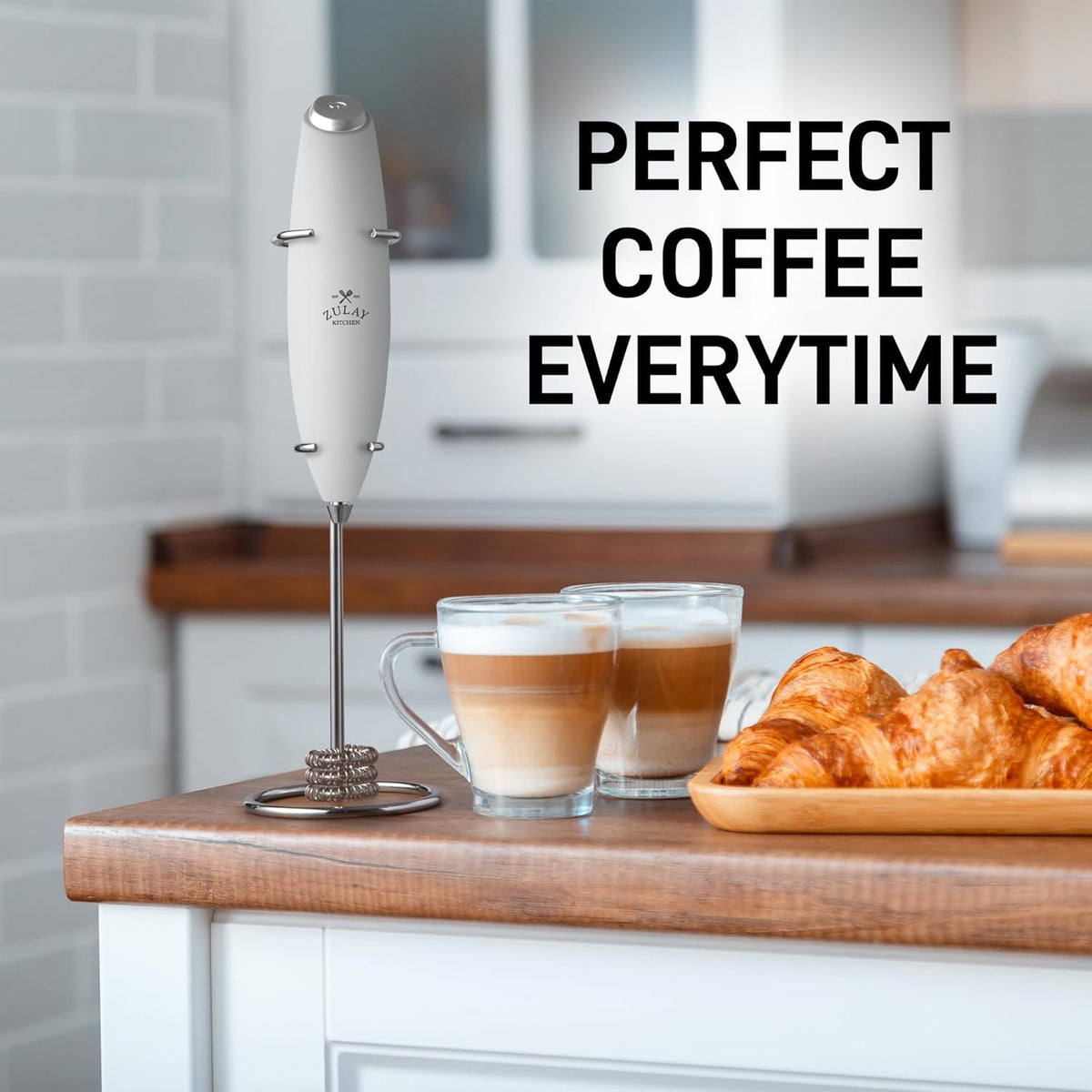 Zulay Kitchen Patented Tornado Triple Whisk Milk Frother with 4 Duracell Batteries – Handheld Foam Maker for Coffee, Lattes, Matcha & Hot Chocolate – Rich, Creamy Froth in Seconds