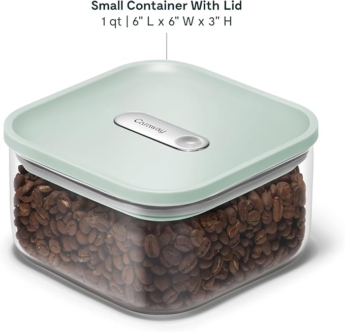 Caraway 1qt Glass Airtight Food Storage Container with Lid – Non-Toxic, BPA-Free Kitchen Storage Container – Stackable, Space-Saving Airtight Container for Dry Goods and More - Mist