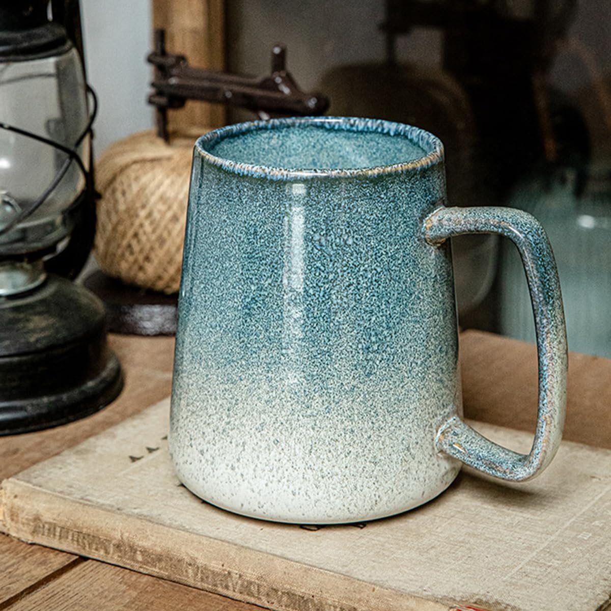 Large 24 oz Ceramic Coffee Mug with Large Handle, Vintage Coffee Cup, Extra Big Tea Cup for Office and Home, Dishwasher and Microwave Safe, Starry Blue
