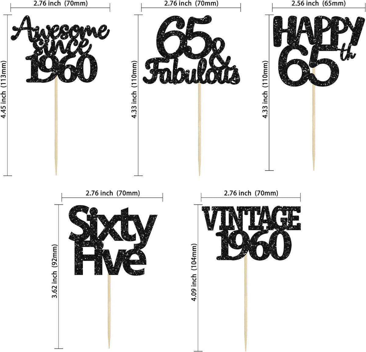 Gyufise 30 Pack Gold Glitter 65th Birthday Cupcake Toppers Vintage 1960 Cake Toppers Hello 65 Cake Topper Sixty Five 65 & Fabulous Cupcake Picks 65th Birthday Cake Decorations Supplies