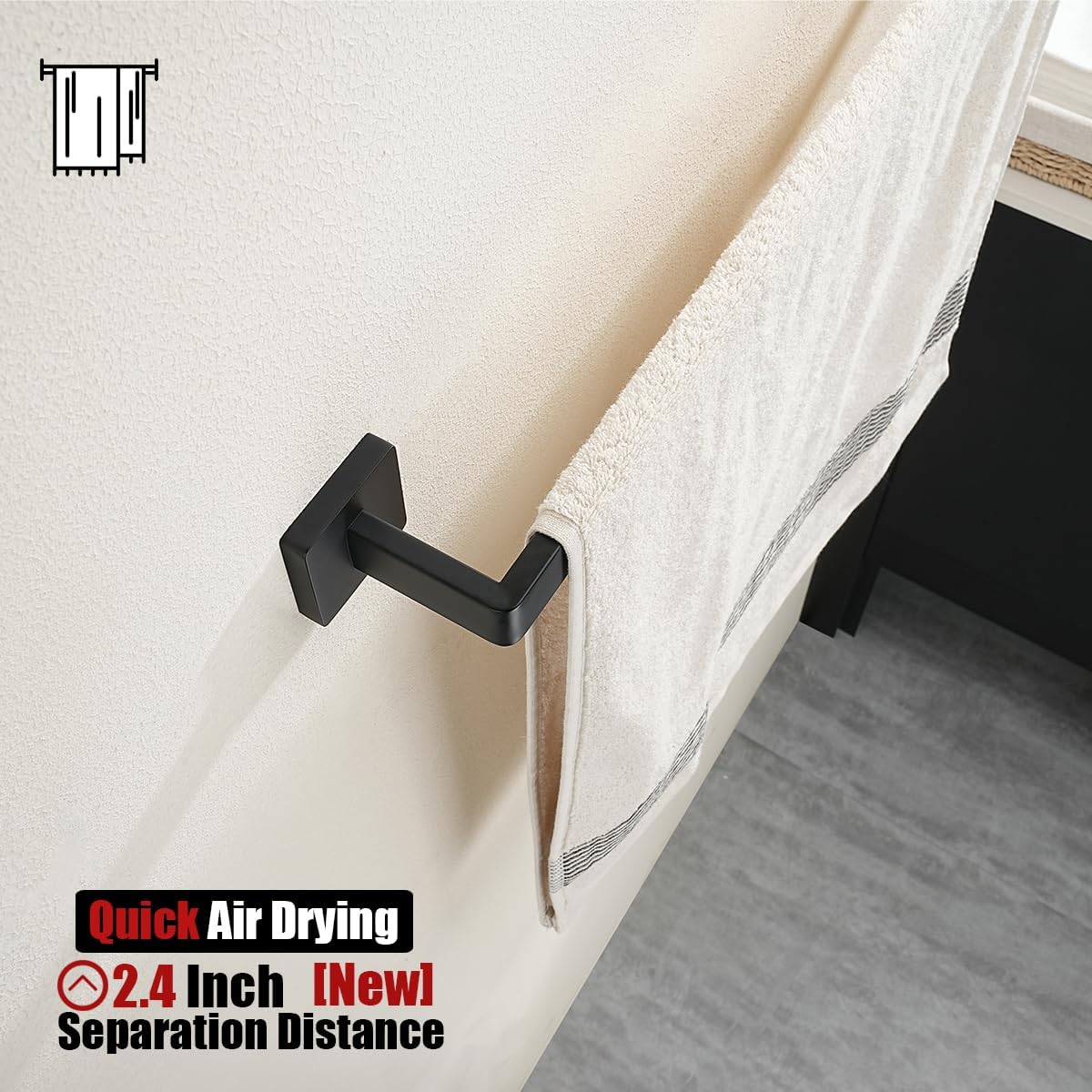JQK Black Towel Bar, Rounded Edges 14.41 Inch Towel Rack, 304 Stainless Steel Bathroom Wall Mount, Useable Length 12 Inch, TB250L12-PB
