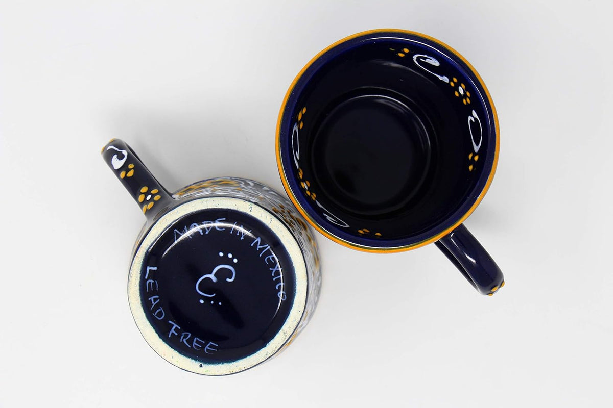 Encantada Handmade Hand-Painted Authentic Mexican Pottery Mugs (2-Pack, Blue Helecho)