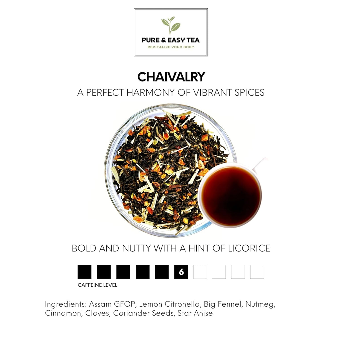 Pure And Easy Tea, Signature Chai Spiced Blend, Premium Loose Leaf Black Tea, 100% Natural, Bold & Spicy, Caffeinated, 100g/3.5oz