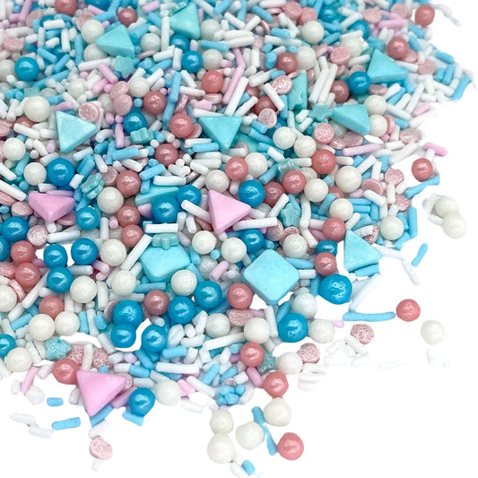 Manvscakes Sprinkles- Edible Cake and Cupcake Sprinkles with Assorted Shapes and Sizes, Metallic Sprinkle Mix for Cookies, Ice Cream, Cake and Cupcake Decorating, 4 oz (Pink, Black, and Blue)