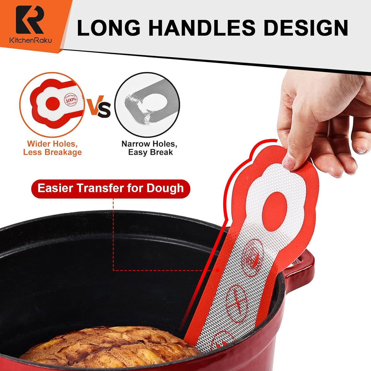 Cook's Aid 2 Pcs Silicone Bread Sling for Dutch Oven, Non-Stick Bread Baking Mat Set, Reusable Sourdough Bread Sling with Long Handles for Easier Transfer for Dough