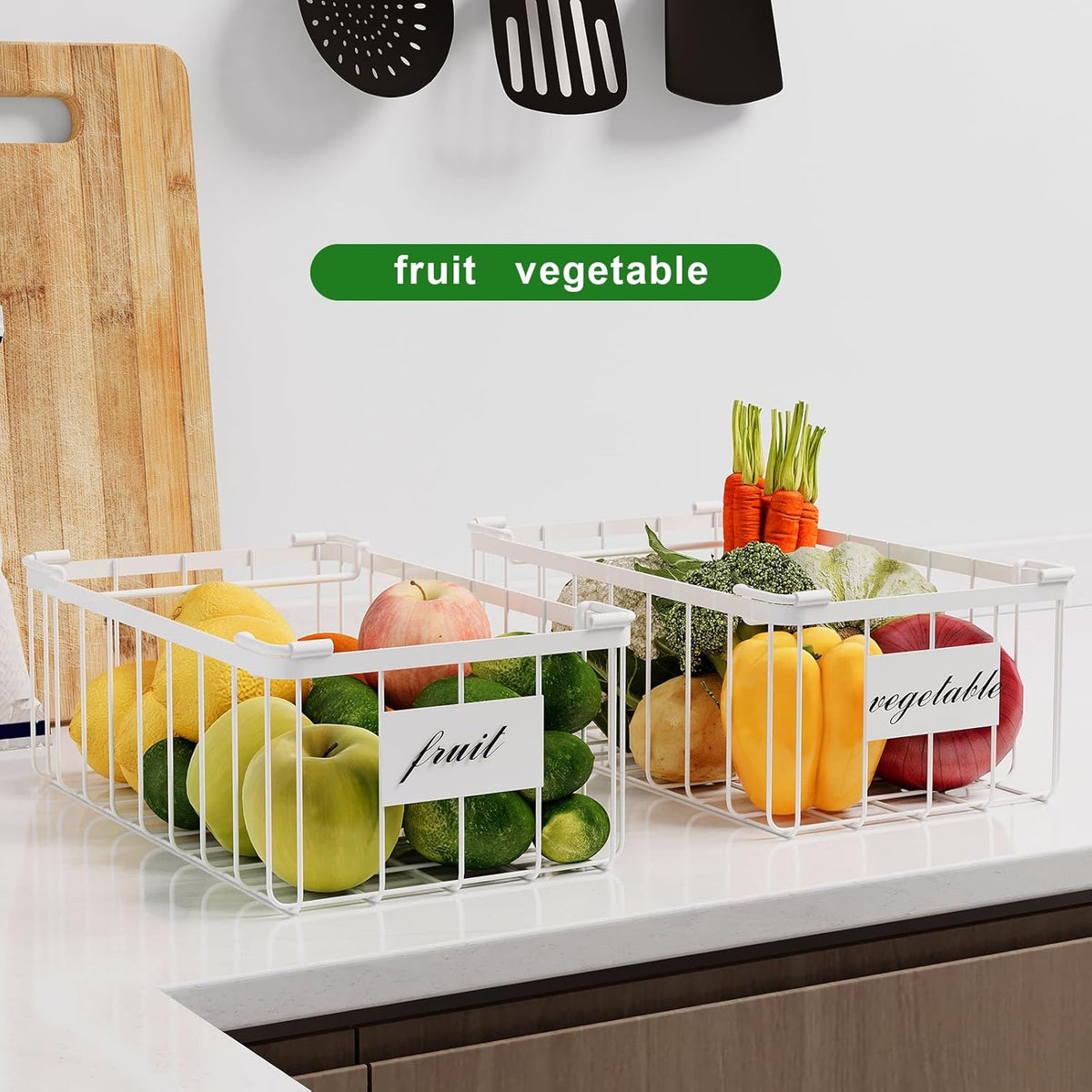 Freezer Storage Organize Baskets - 3 Pack Stackable Deep Freezer Organizer Bins for Most 7 Cu.FT Chest Freezer with Handles, Sturdy but Light, Metal Coated, Add Space, Easy to Reach