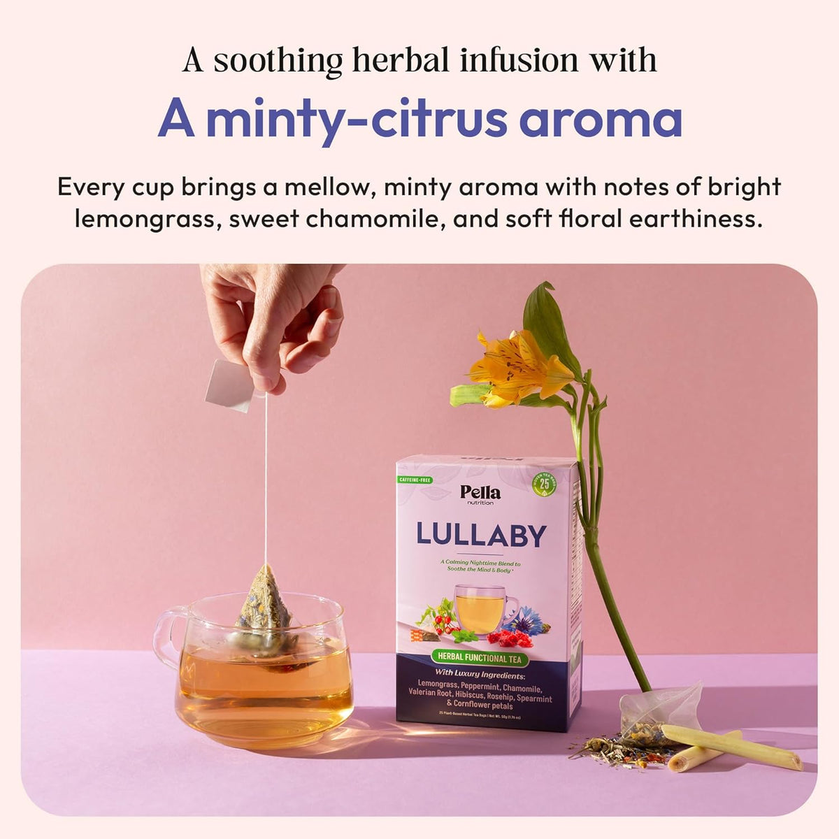 Chamomile Tea with Hibiscus, Peppermint, Spearmint, Rosehip, Valerian Root, Lemongrass, Cornflowers – Kosher, Vegan, No Caffeine – Calming Mint-Citrus Evening Herbal Drink for Relaxation (25 Tea Bags)