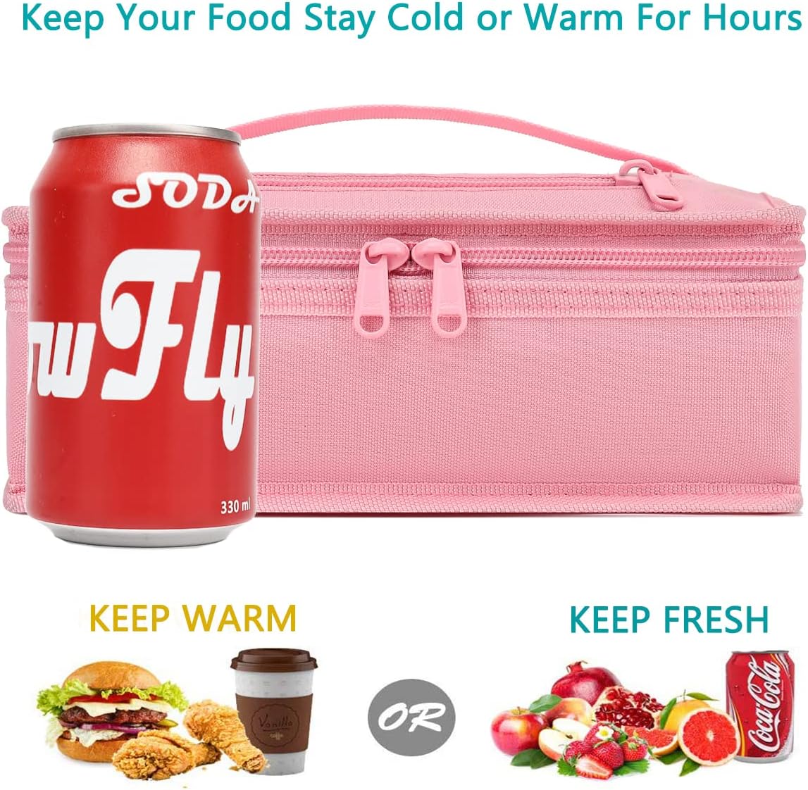 FlowFly Small Insulated Lunch box Portable Soft Bag Mini Cooler Thermal Meal Tote Kit with Handle for Work & School, Pink
