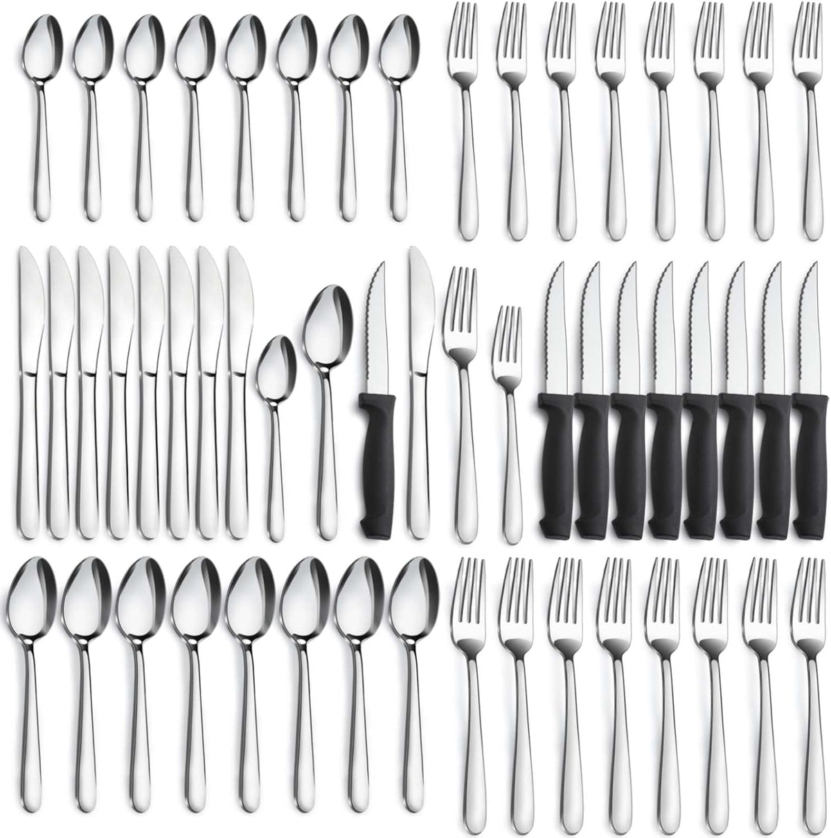 Pleafind 48-Pieces Silverware Set for 8, Flatware Set with Steak Knives, Stainless Steel Cutlery Set, Include Forks Spoons and Knives Set, Dishwasher Safe Utensil Sets for Home Restaurant