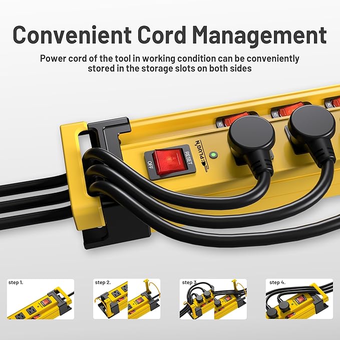 Plug'n 2 Packs 8 Outlet 2700J Surge Protector Power Strip with Individual Switches,Heavy Duty Garage Power Strip with Cord Manager,Flat Plug,6FT/14AWG Power Cord for Workshop,Shop,Home,Kitchen