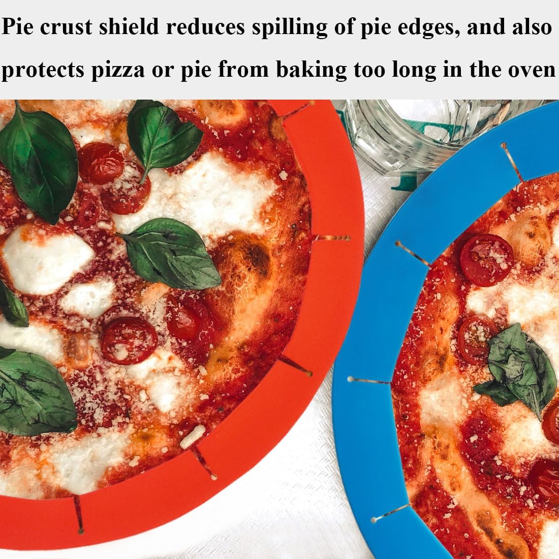 Adjustable Pie Crust Shields, Silicone Baking Protectors, Cover Ring Tools Fits 8-11.4 Inch Pies, Baking Pie Pizza Crust Shield Protector Cover for Edges ﻿ (Red 2 + Blue 2)