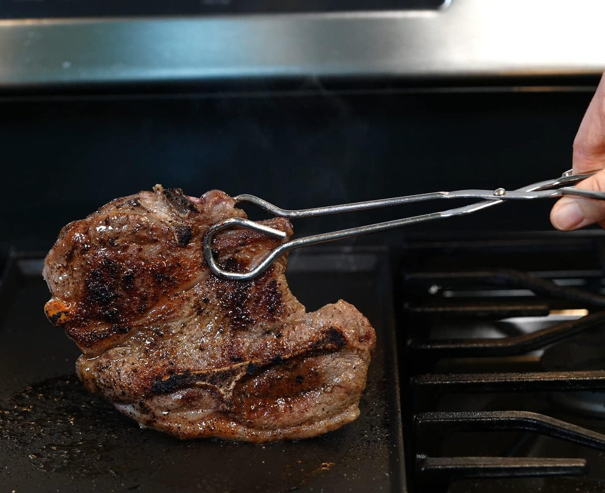 9-Inch Heavy Duty Stainless Steel Kitchen Tongs - Comfortable Ergonomic Grip, Scissor Design, Heat Resistant for BBQ and Cooking