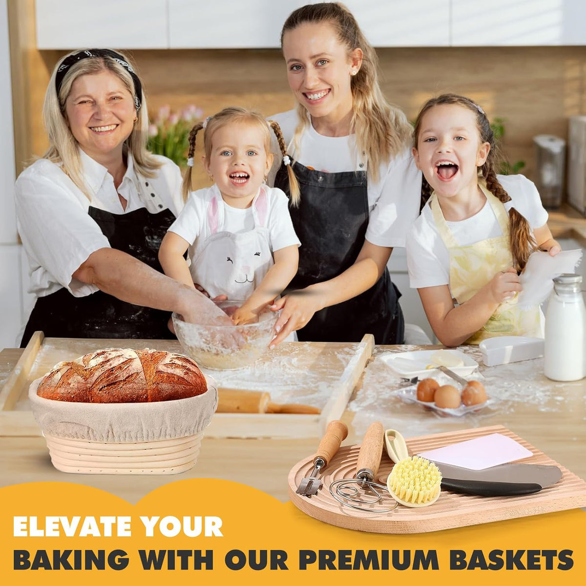 Sourdough Starter Kit, 10" Oval Banneton Sourdough Bread Baking Supplies with Bread Scoring Lame, Scrapers, Dough Whisk, Sour dough Bread Proofing Basket Tools for Fermentation